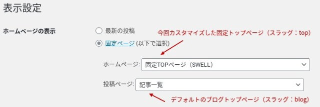固定トップページ設定方法（WordPress）
